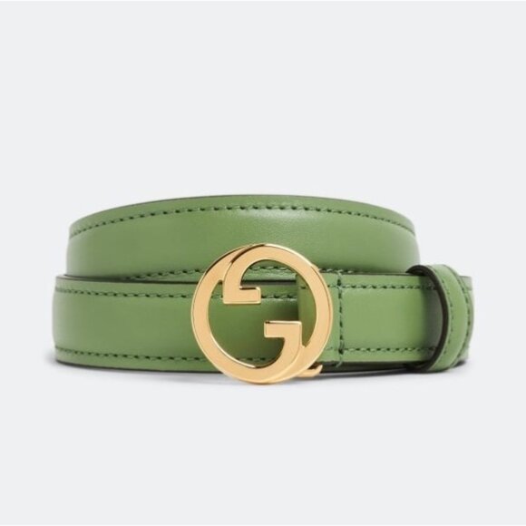 Gucci Women’s Blondie Ciny Interlocking Buckle Leather Belt Green 85cm 723073 - Picture 1 of 8